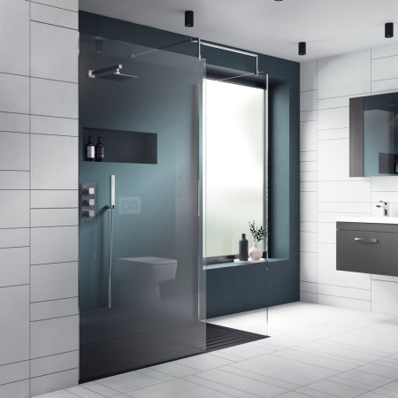 WRSC090 Nuie Chrome 900mm Wetroom Screen Bathroom Setting