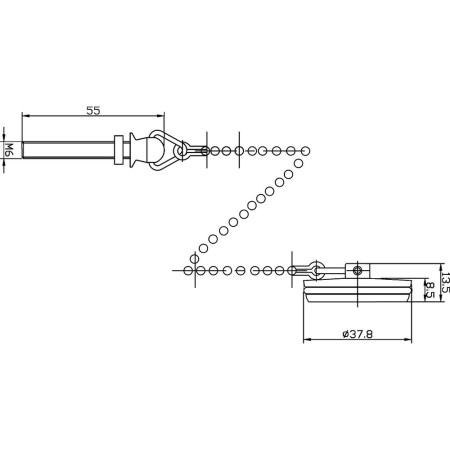 E343 Nuie Chrome Basin Plug and Chain Line Drawing