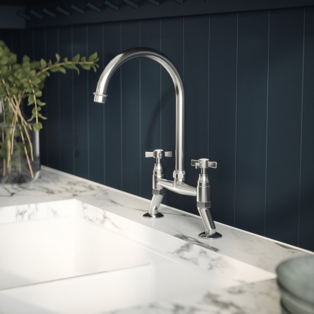 KB306 Nuie Chrome Bridge Traditional Crosshead Kitchen Tap Lifestyle