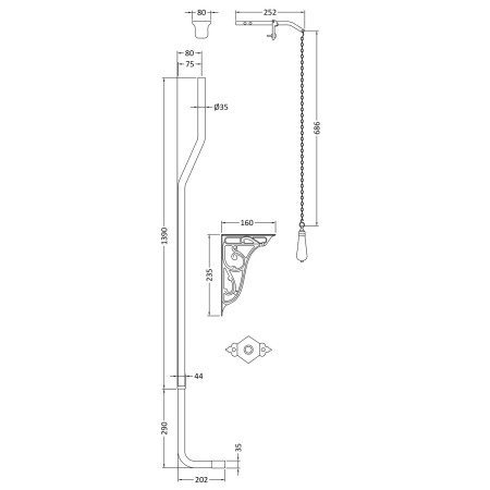 FA313 Nuie Chrome High Level Flush Pipe Pack Line Drawing