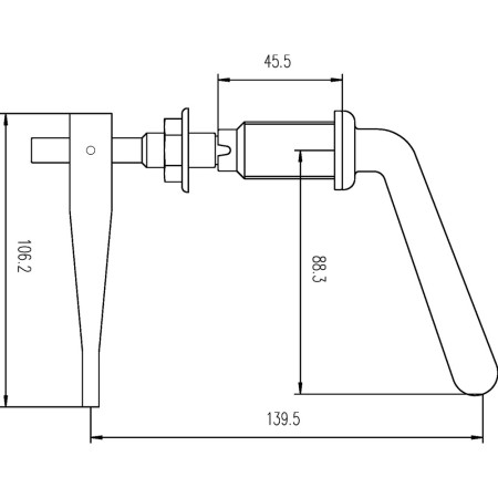 E355 Nuie Chrome Metal Universal WC Lever Line Drawing