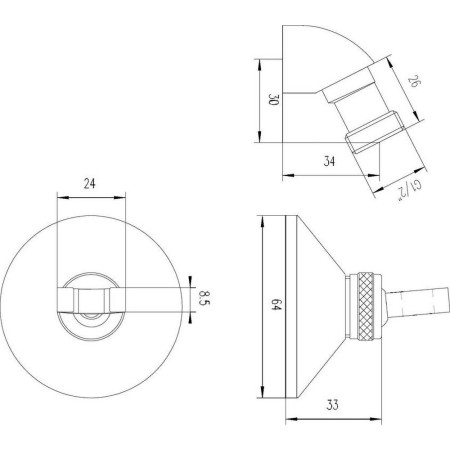 A310A Nuie Chrome Wall Bracket and Elbow Line Drawing