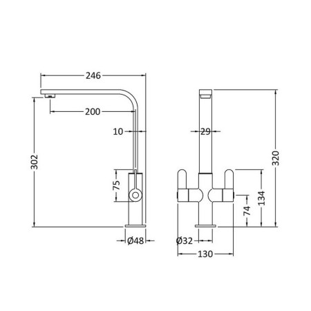 KCH805DL Nuie Churni Mono Dual Lever Kitchen Tap in Brushed Brass (2)