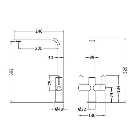 KCH605DL Nuie Churni Mono Dual Lever Kitchen Tap in Brushed Nickel (2)