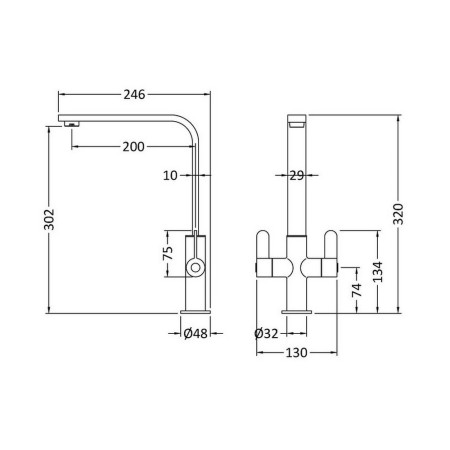 KCH305DL Nuie Churni Mono Dual Lever Kitchen Tap in Chrome (2)