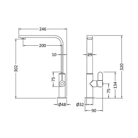KCH805SL Nuie Churni Mono Single Lever Kitchen Tap in Brushed Brass (2)