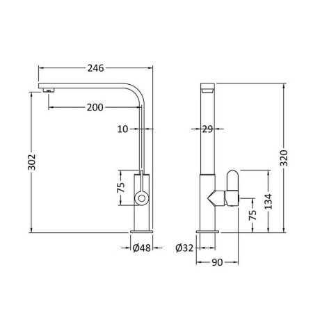 KCH405SL Nuie Churni Mono Single Lever Kitchen Tap in Matt Black (2)