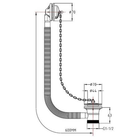 EA384 Nuie Classic Concealed Chrome Bath Waste Line Drawing