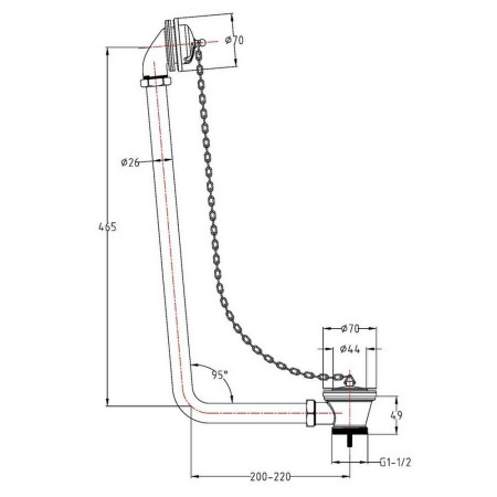 EA385 Nuie Classic Exposed Chrome Bath Waste Line Drawing