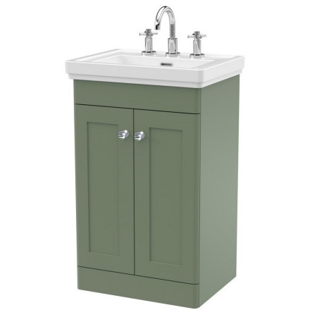 Nuie Classique 500mm Satin Green Floorstanding 3TH Vanity Unit
