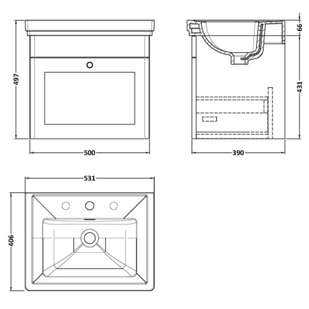 CLC891B Nuie Classique 500mm Satin Green Wall Hung 3TH Vanity Unit (2)