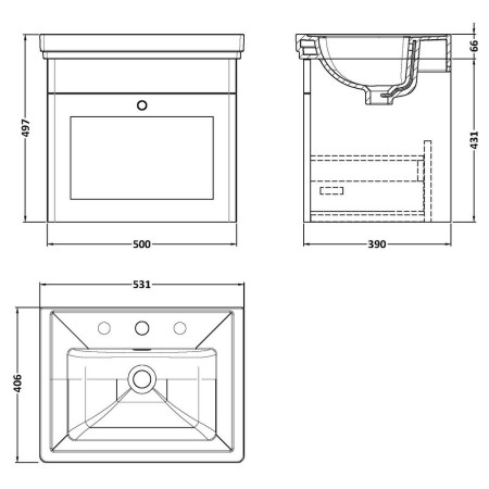 CLC291B Nuie Classique 500mm Satin Grey Wall Hung 3TH Vanity Unit (2)