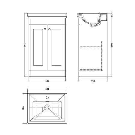 CLC123A Nuie Classique 500mm Satin White Floorstanding 1TH Vanity Unit (2)