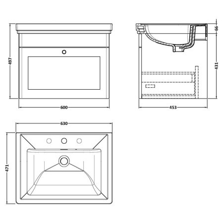 CLC1494B Nuie Classique 600mm Satin Anthracite Wall Hung 3TH Vanity Unit (2)