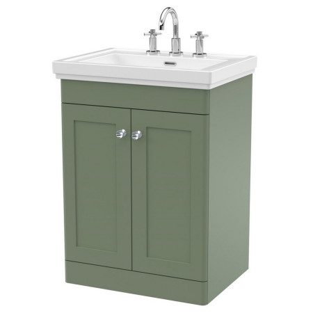 Nuie Classique 600mm Satin Green Floorstanding 3TH Vanity Unit