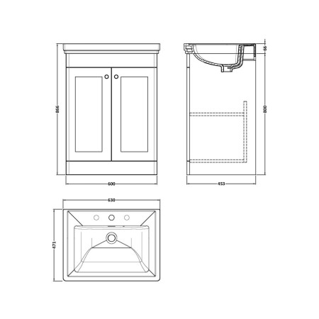 CLC825B Nuie Classique 600mm Satin Green Floorstanding 3TH Vanity Unit (2)