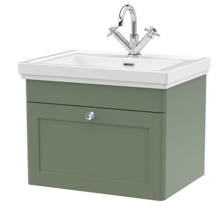 Nuie Classique 600mm Satin Green Wall Hung 1TH Vanity Unit