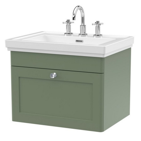 Nuie Classique 600mm Satin Green Wall Hung 3TH Vanity Unit