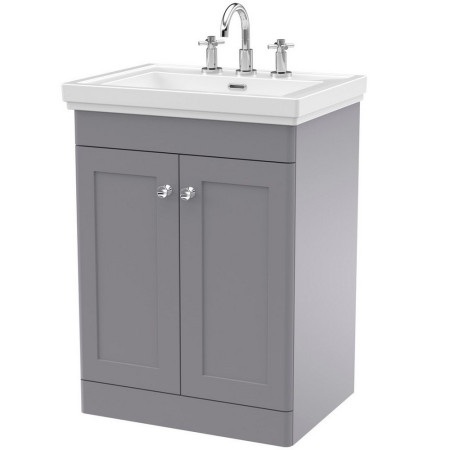 Nuie Classique 600mm Satin Grey Floorstanding 3TH Vanity Unit