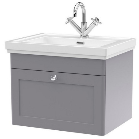 Nuie Classique 600mm Satin Grey Wall Hung 1TH Vanity Unit
