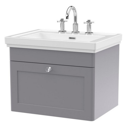 Nuie Classique 600mm Satin Grey Wall Hung 3TH Vanity Unit