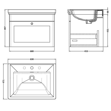 CLC294B Nuie Classique 600mm Satin Grey Wall Hung 3TH Vanity Unit (2)