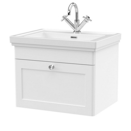 Nuie Classique 600mm Satin White Wall Hung 1TH Vanity Unit