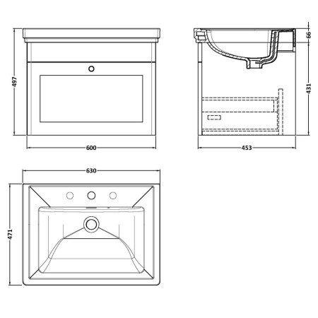 CLC194B Nuie Classique 600mm Satin White Wall Hung 3TH Vanity Unit (2)