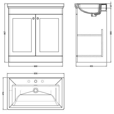 CLC826B Nuie Classique 800mm Satin Green Floorstanding 3TH Vanity Unit (2)