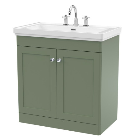 Nuie Classique 800mm Satin Green Floorstanding 3TH Vanity Unit