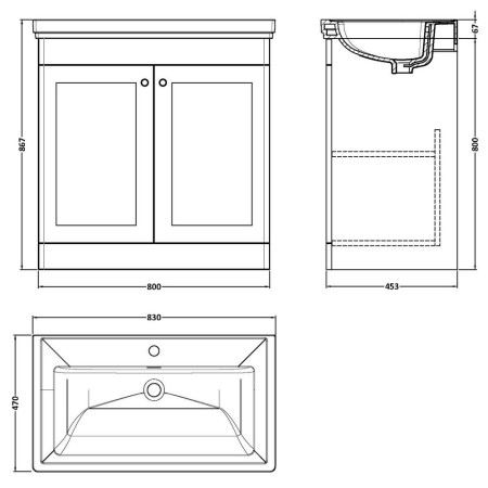 CLC226A Nuie Classique 800mm Satin Grey Floorstanding 1TH Vanity Unit (2)