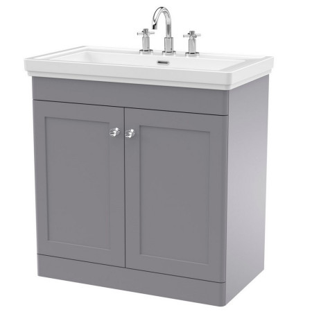 Nuie Classique 800mm Satin Grey Floorstanding 3TH Vanity Unit
