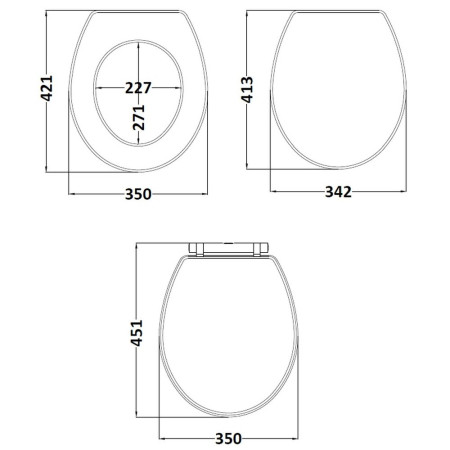 CLA1499 Nuie Classique Soft Close Satin Anthracite Wooden Toilet Seat Line Drawing
