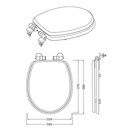 LES197 Nuie Classique Soft Close White Wooden Toilet Seat Line Drawing