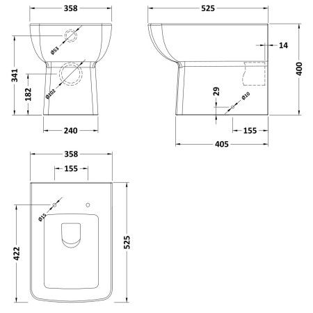 NCK106 Nuie Cleo Square Back to Wall Pan Dimensions