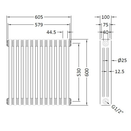 HX304 Nuie Colosseum Triple Panel Gloss White Horizontal Radiator 600 x 605mm (3)