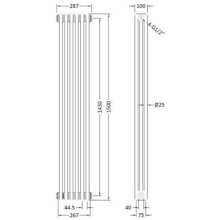 HX308 Nuie Colosseum Triple Panel Gloss White Vertical Radiator 1500 x 287mm (3)