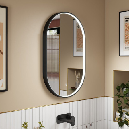 LQ761 Nuie Columba 800 x 500mm Black Framed LED Mirror Bathroom Setting
