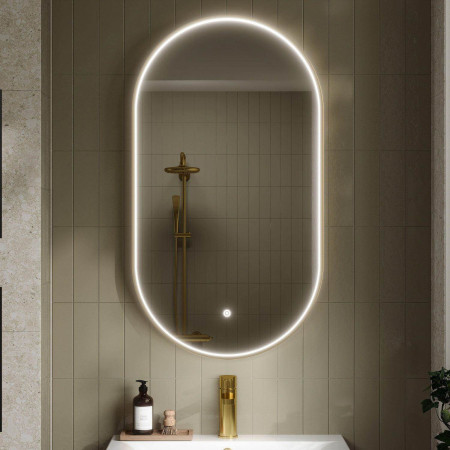 LQ762 Nuie Columba 800 x 500mm Brushed Brass Framed LED Mirror Lifestyle