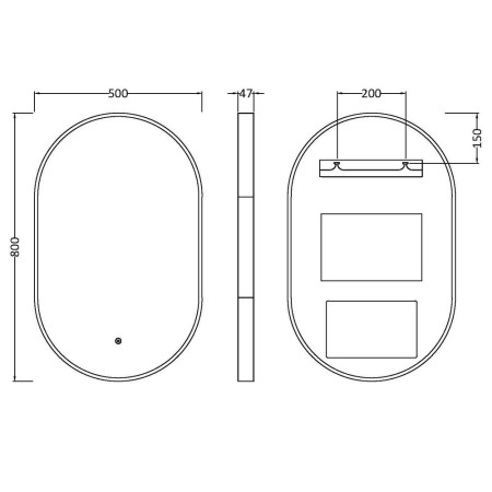 LQ762 Nuie Columba 800 x 500mm Brushed Brass Framed LED Mirror Line Drawing