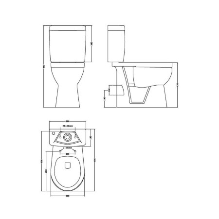 DOCMP100 Nuie Comfort Height Pan and Cistern Line Drawing