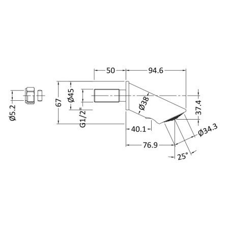 A3557 Nuie Concealed Anti Vandal Fixed Chrome Shower Head Line Drawing