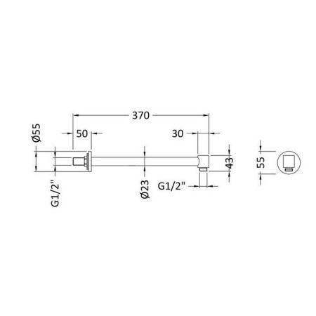 ARM03 Nuie Contemporary Wall Mounted Shower Arm in Chrome Line Drawing