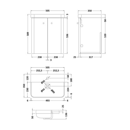 COR803 Nuie Core 500mm Satin Green Wall Hung Unit With Basin (2)