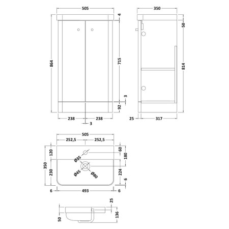 COR104 Nuie Core 500mm White Gloss Freestanding Vanity Unit With Basin (3)