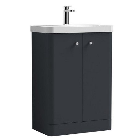 Nuie Core 600mm Satin Anthracite Freestanding Vanity Unit With Basin