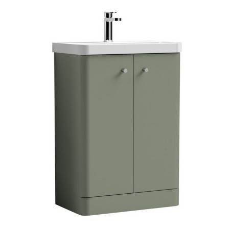Nuie Core 600mm Satin Green Freestanding Vanity Unit With Basin