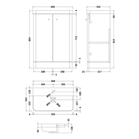 COR106 Nuie Core 600mm White Gloss Freestanding Vanity Unit With Basin (3)