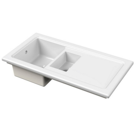 CT115TF1000 Nuie Countertop 1010 x 525mm White Fireclay 1.5 Bowl Kitchen Sink (1)