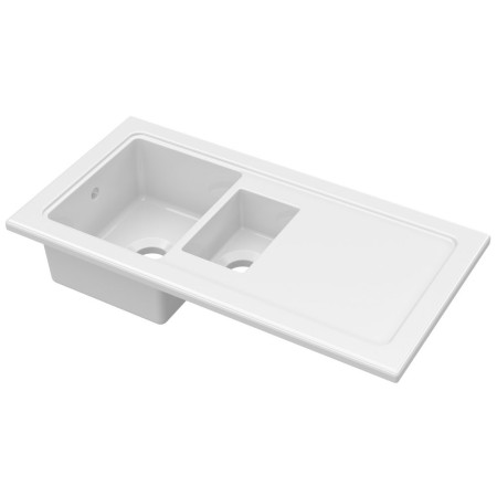 Nuie Countertop 1010 x 525mm White Fireclay 1.5 Bowl Kitchen Sink